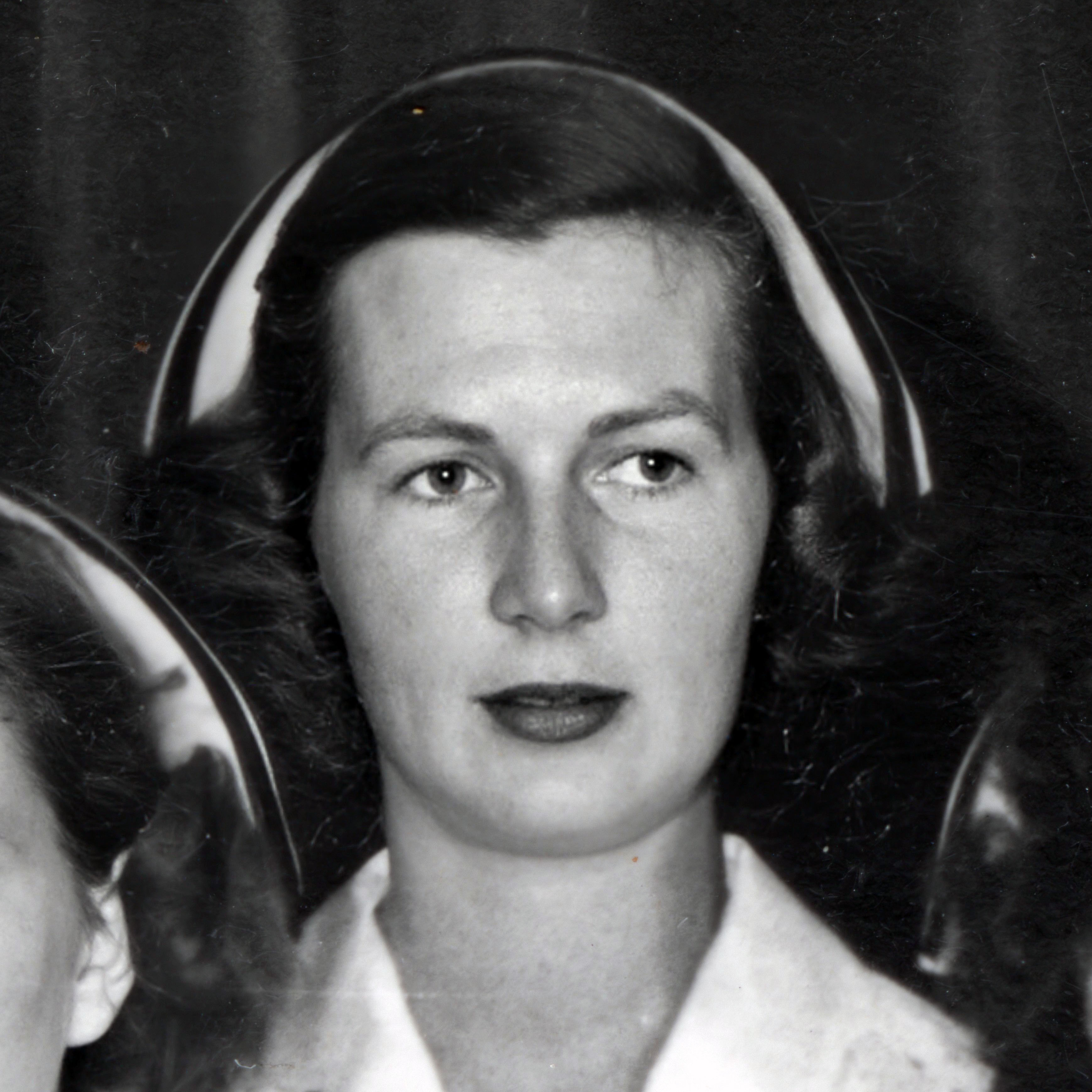 Portrait of Barbara Truncellito (née McEwan) in 1948. Picture is cropped from a class composite photo from the Mary Hitchcock School of Nursing.
