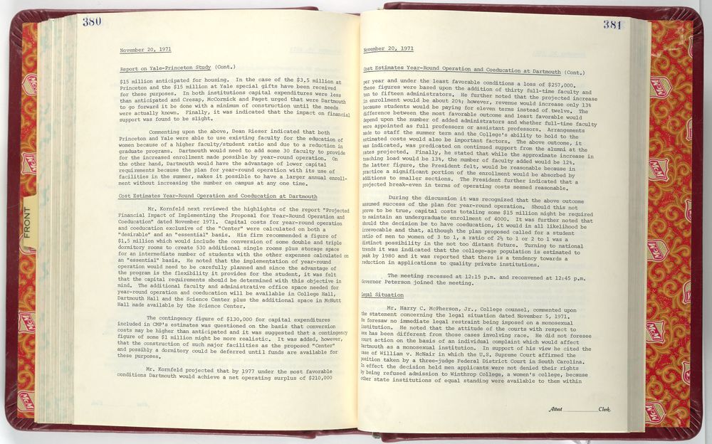 The fourth page of the Trustees' meeting minutes, November 21, 1971