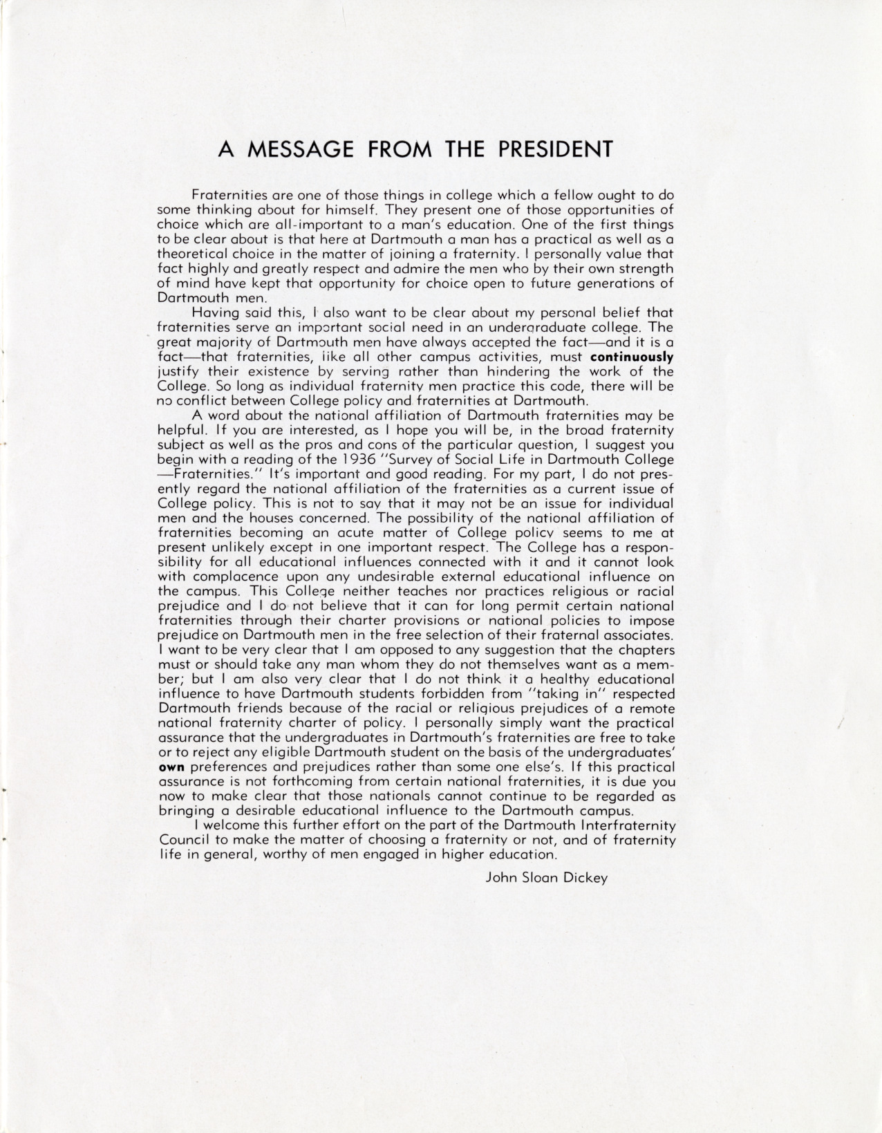 A Message from the President, 1948