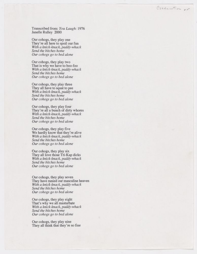 The typed lyrics of "Send the bitches home."