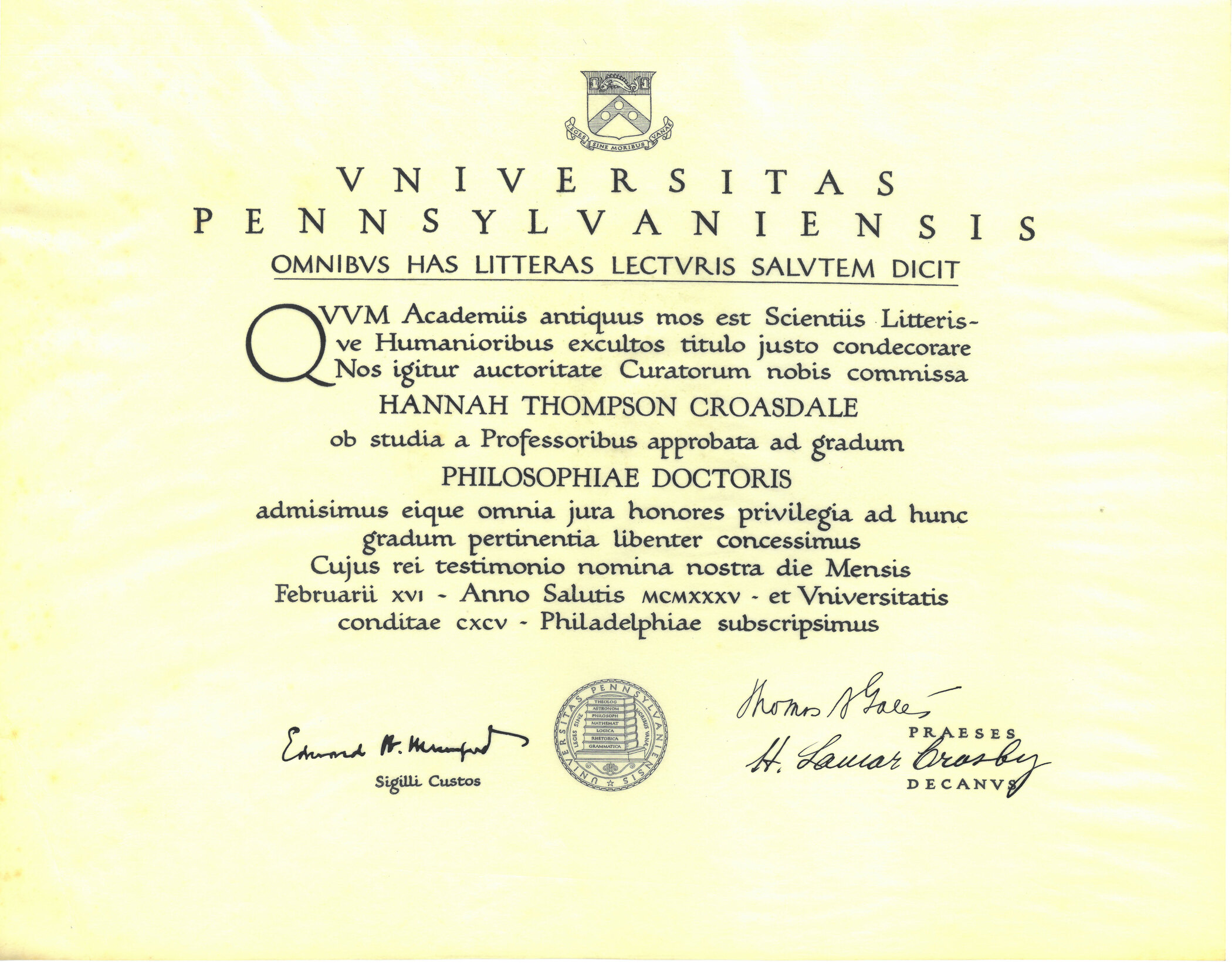 Degree for Doctor of Philosophy