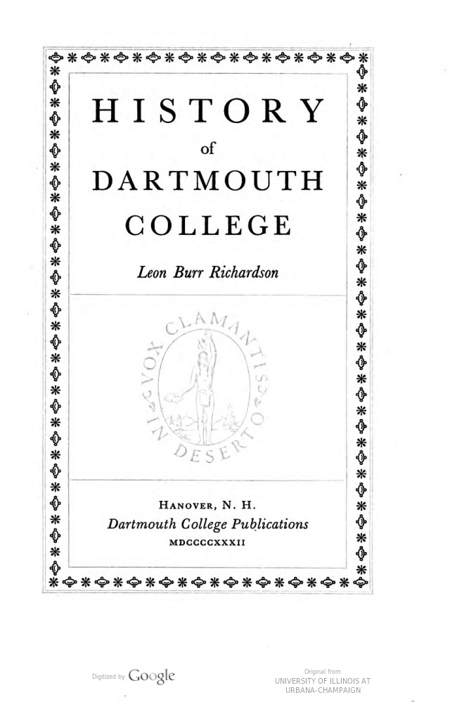 History of Dartmouth College by Leon Burr Richardson title page