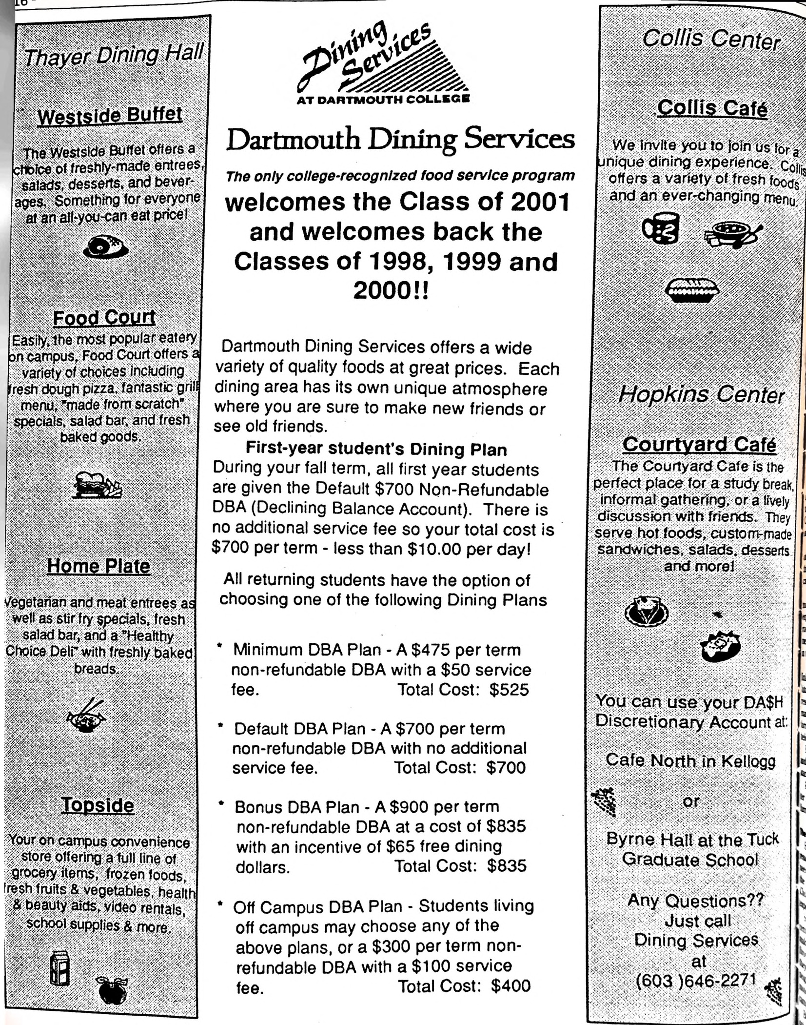 Dartmouth Dining Services 1997 Meal Plan Advertisement