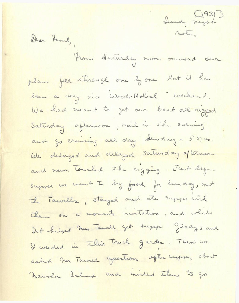 Letter from Hannah Croasdale to her family, 1931