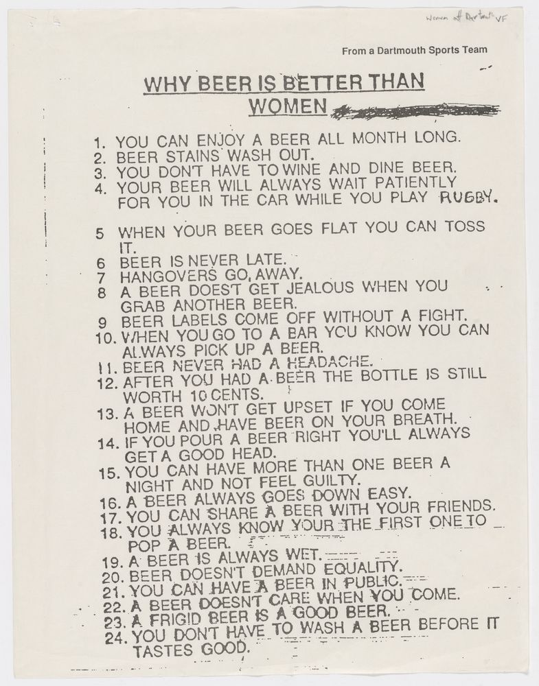 A typed list of reasons "why beer is better than women."