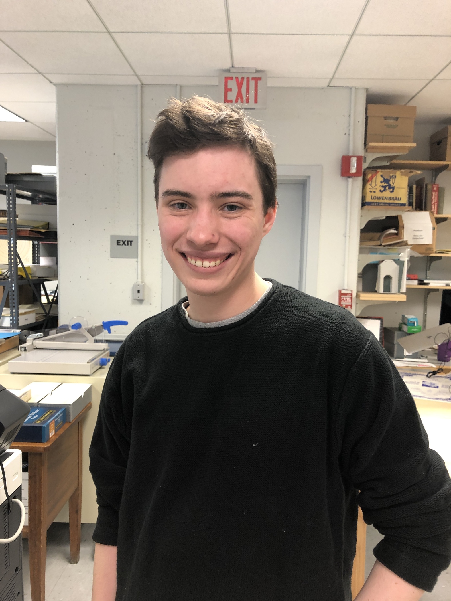 Val Werner, the Spring 2020 Historical Accountability Student Research Fellow, photographed in the Webster Hall basement.