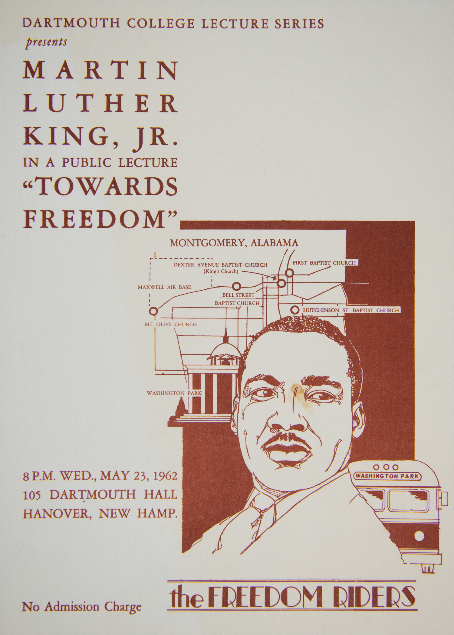 Flyer advertising MLK&#039;s lecture &quot;Towards Freedom&quot;