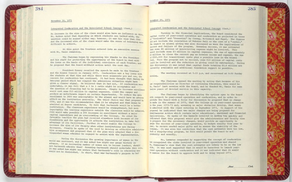 The sixth page of the Trustees' meeting minutes, November 21, 1971