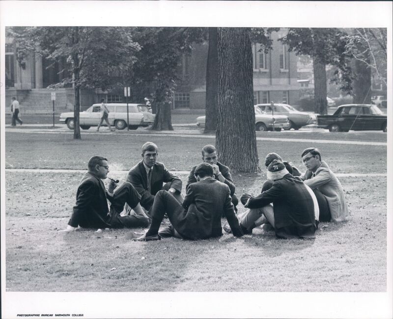A black-and-white photograph of students with their advisor, 1967