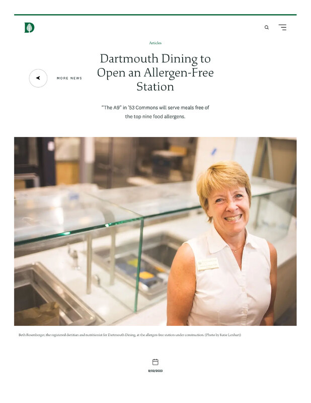 Dartmouth News headline above a photo of Beth Rosenberger