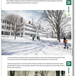 "Dartmouth Women Answer the Call to Lead," a screenshot of a digital article.